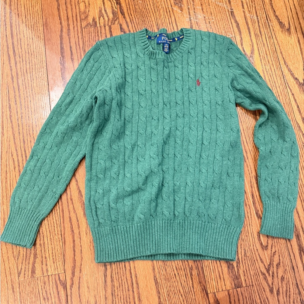 Ralph Lauren Green Cable Knit Crewneck Sweater